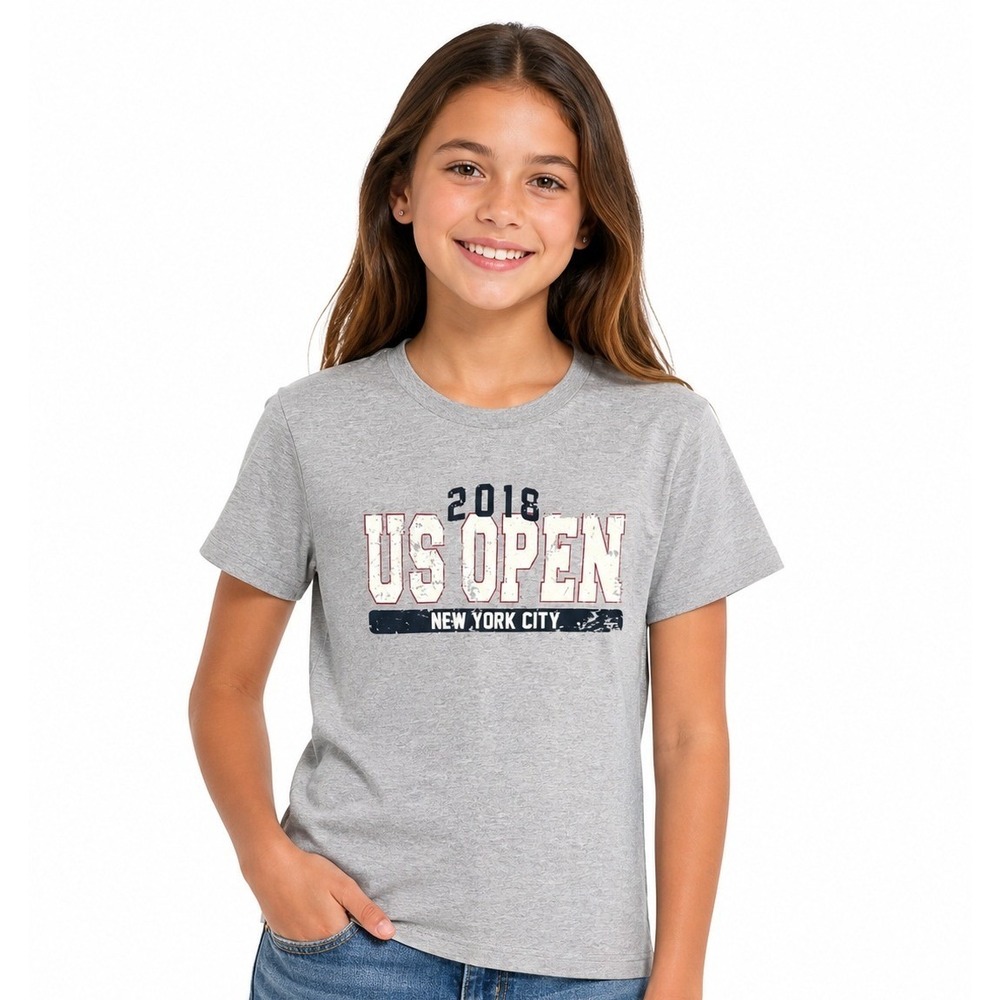 Garb T-Shirt Kids XL Oxford Gray 2018 US Open New York City Graphic Short Sleeve